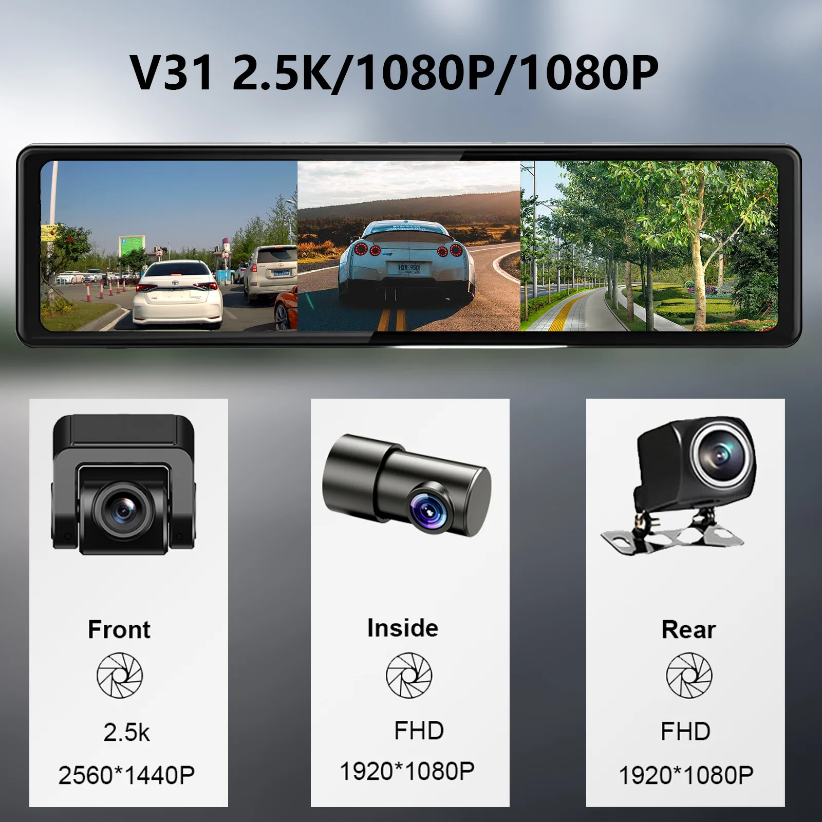 Видеорегистратор ADINKAM с тремя объективами для Carplay беспроводной сотовый телефон