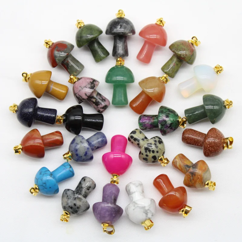 Colgante de seta de piedra Natural para fabricación de joyas, cristal de cuarzo, amatista, lapislázuli, accesorios de collar, 15 piezas, venta al por mayor