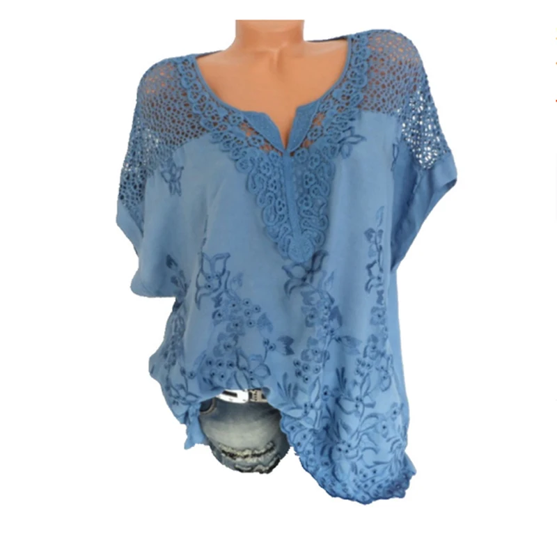 

Simplicity Hollow Out Solid Color Shir Tops Summer New V Neck Loose Plus Size Pullovers Casual Fashion Versatile Women Clothing