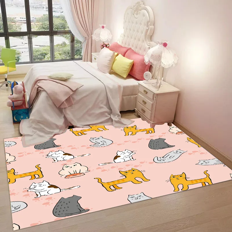 

Cute Cat Print Crystal Velvet Large Size Living Room Rug Children'S Bedroom Carpet Bathroom Anti-Slip Rug Entrance Doormat