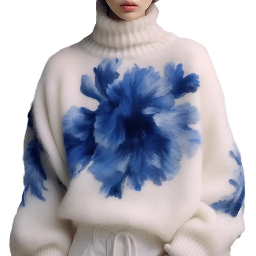 Женский свитер-поло с высоким воротником