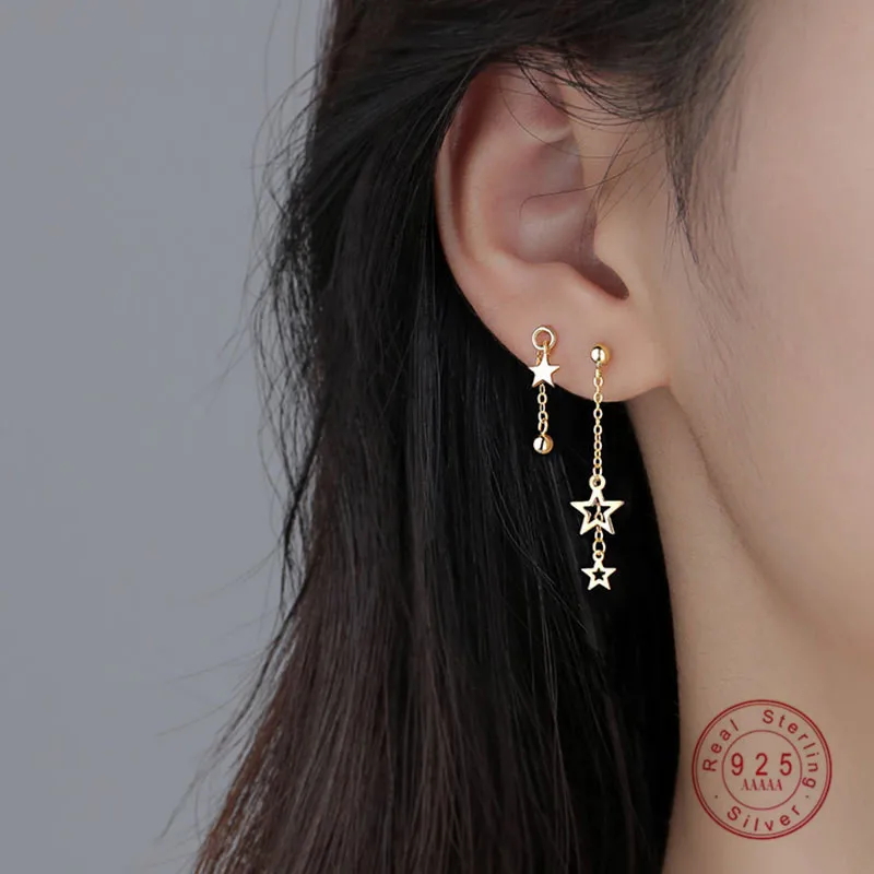 

925 Sterling Silver Sweet Romantic Star Tassel Stud Earrings Women Fashion Simple Daily Jewelry Accessories
