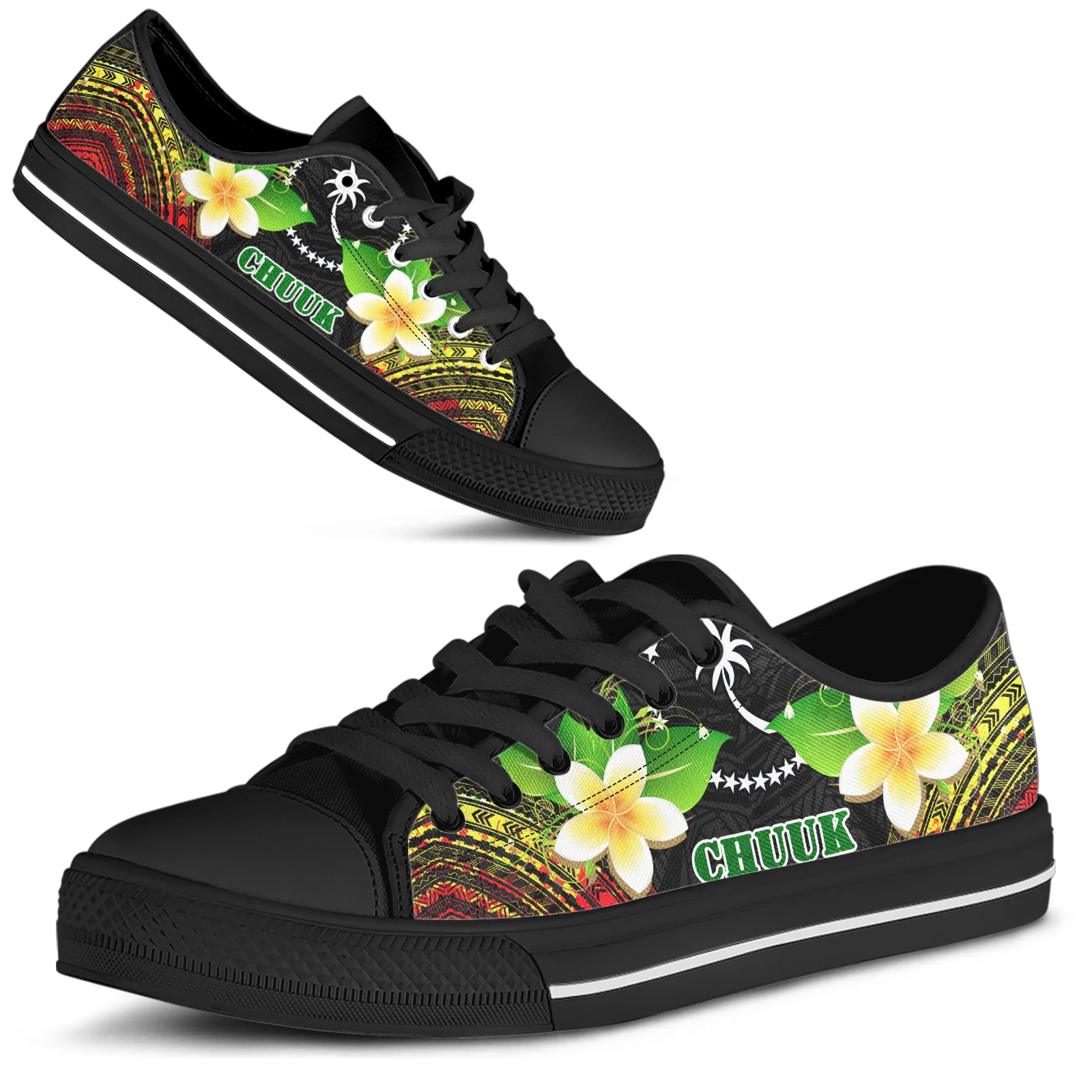 ELVISWORDS Ladies Low-top Canvas Shoes Chuuk Polynesian Plumeria Design Lace-up Sneakers for Women Girls Walking Shoes Footwears