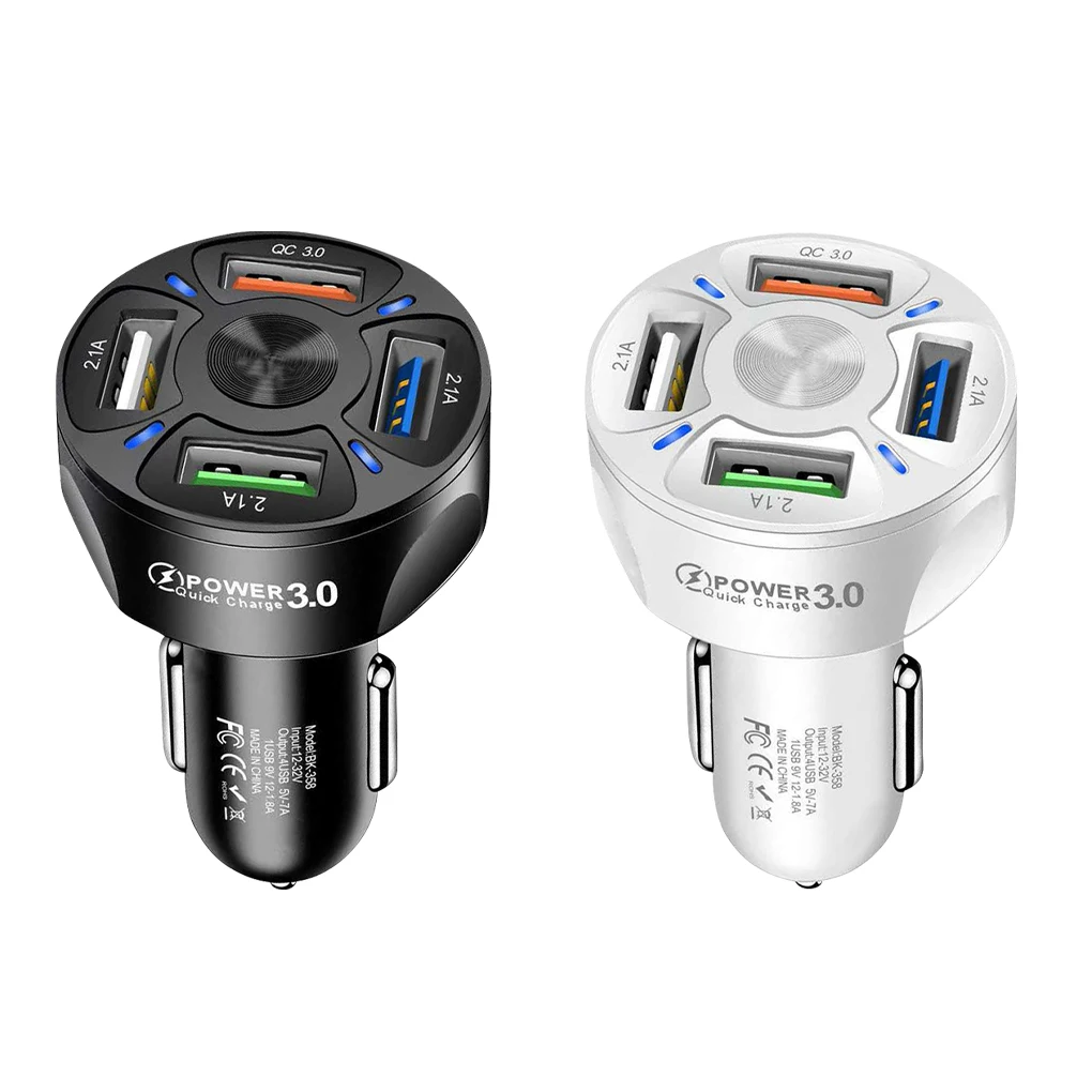 

4 Port USB Car Charger Quick Charge 3.0 Fast Car Cigarette Lighter Charging Adapter 4-in-1 Portable Driving Phone Charger
