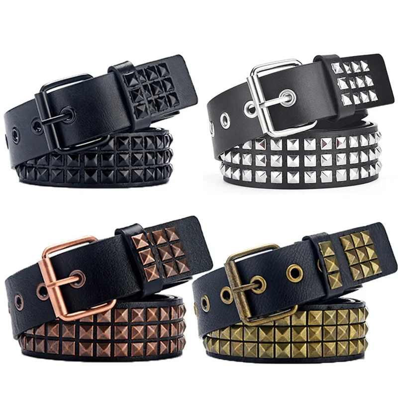 

Women Belt Punk Hardware Jeans Belt Square Beads Rivet Belt Black Harajuku Waistband Eyelet Pin Buckle Men Metal Decoration Belt