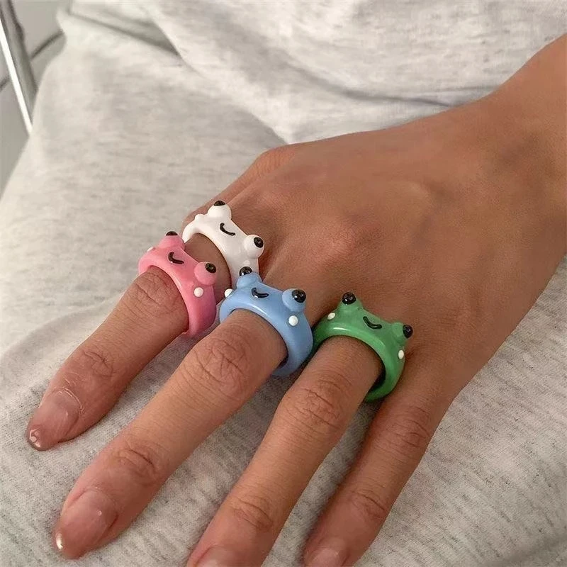 

Simple Cartoon Frog Resin Rings for Women Cute Funny Animal Acrylic Couple Finger Ring Girl's Party Jewelry Gifts 2021 Wholesale