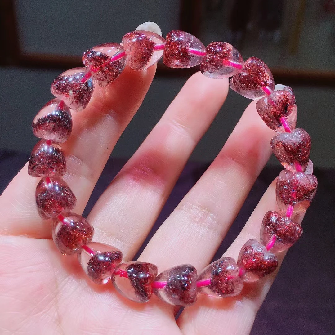 

Натуральный Красный, супер семь 7, Lepidocrocite, кварцевый браслет 9,5 мм, прозрачные сердечки, любовь, бусины, блестящие AAAAA