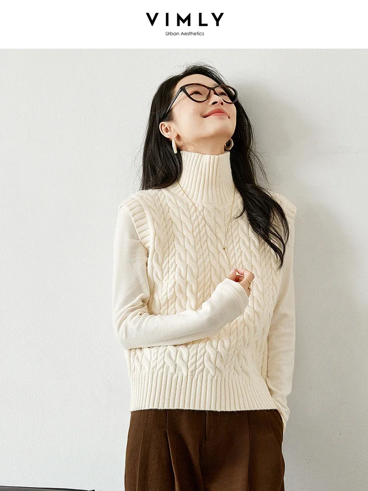 VIMLY женский простой винтажный свитер с витой текстурой жилет зимний укороченный