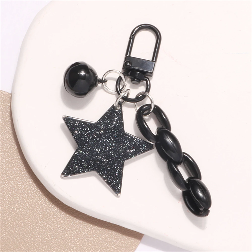 Glitter Stars Acrylic Keychain Bell Pendant Keyring for Girls Backpack Charm Headphone Case Accessorie Creative Friendship Gifts