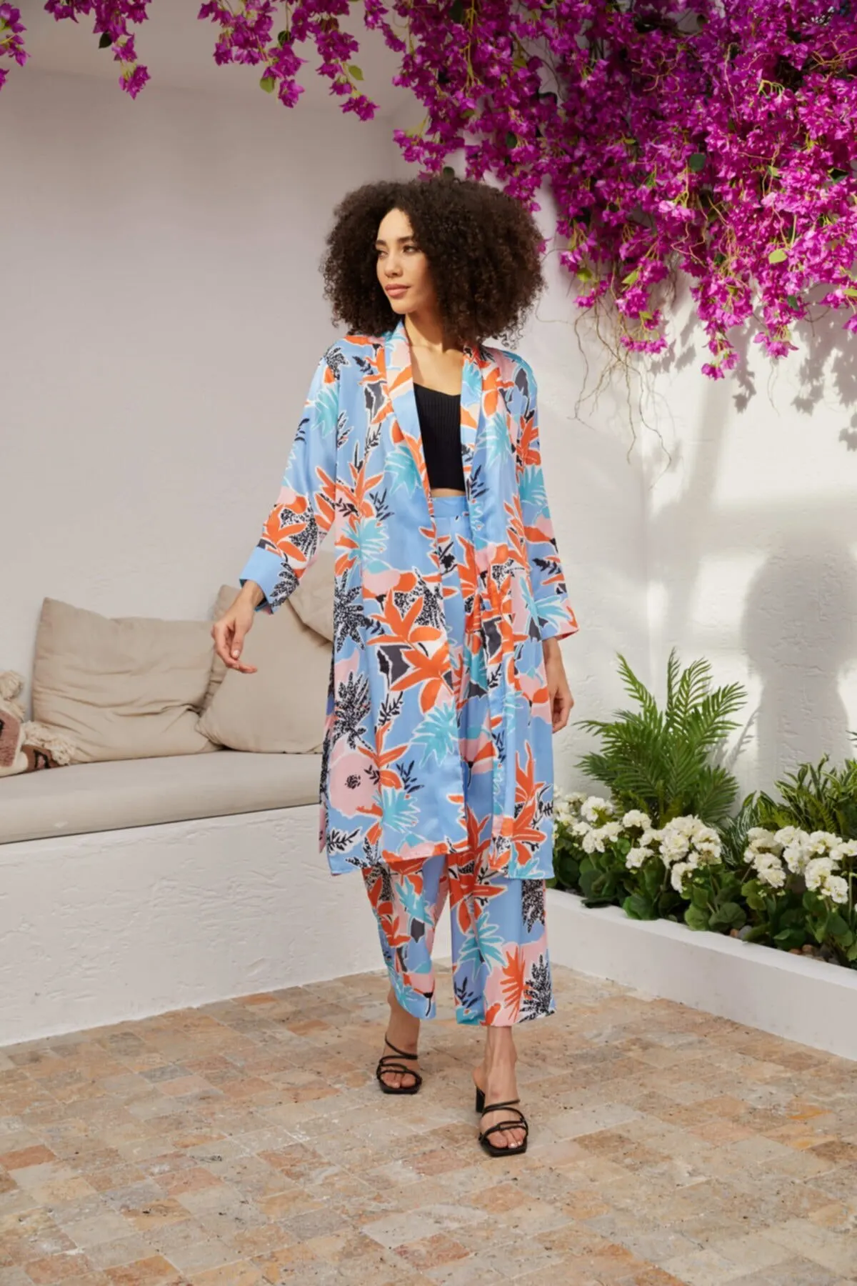 

Женское кимоно с цветочным узором и поясом, пиджак, модный халат для женщин