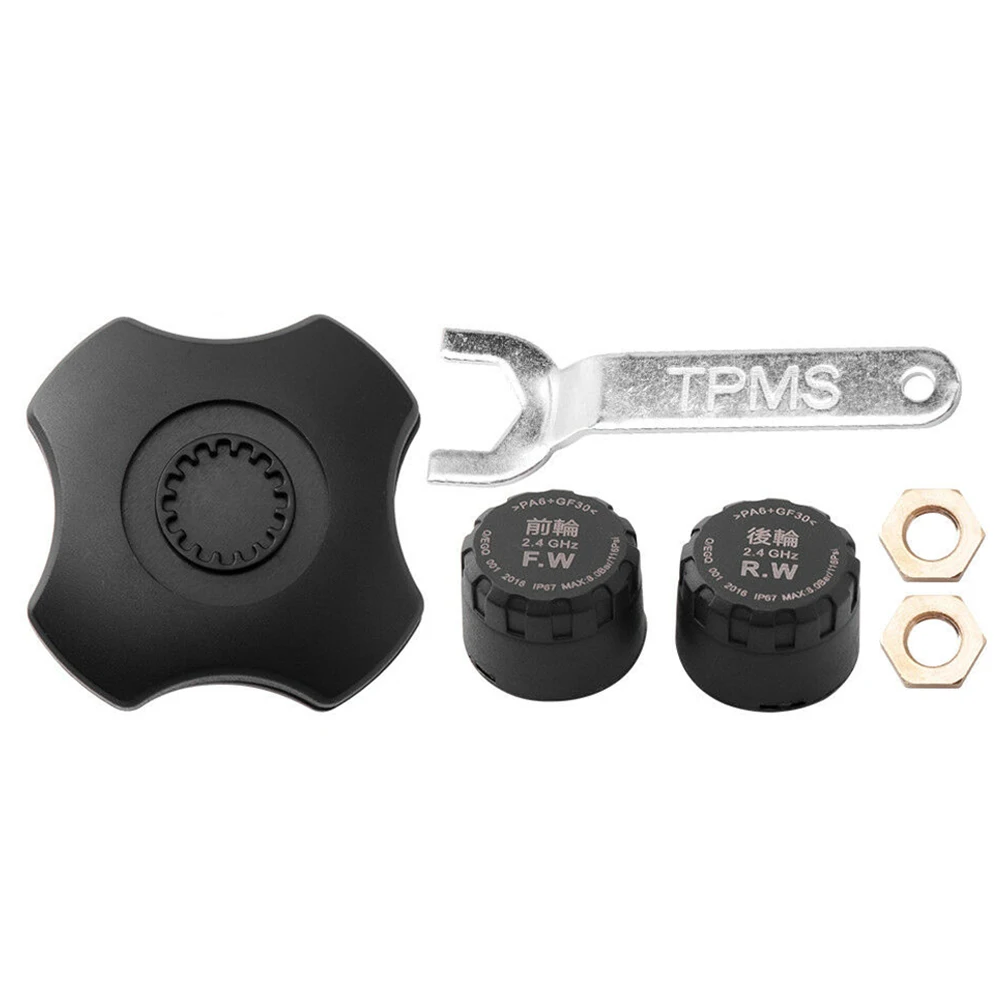 

2pcs Wireless External Sensor Tire Pressure Monitor Alarm Anti-theft Replacement Easy Install Motorcycle Phone Black