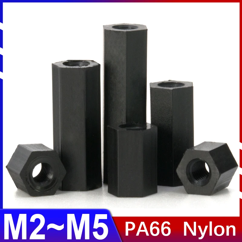 

M2 M2.5 M3M4 Nylon Hex Standoff Plastic Double Pass Hexagonal Threaded PCB Circuit Motherboard Isolation Pillar Column Nut Black