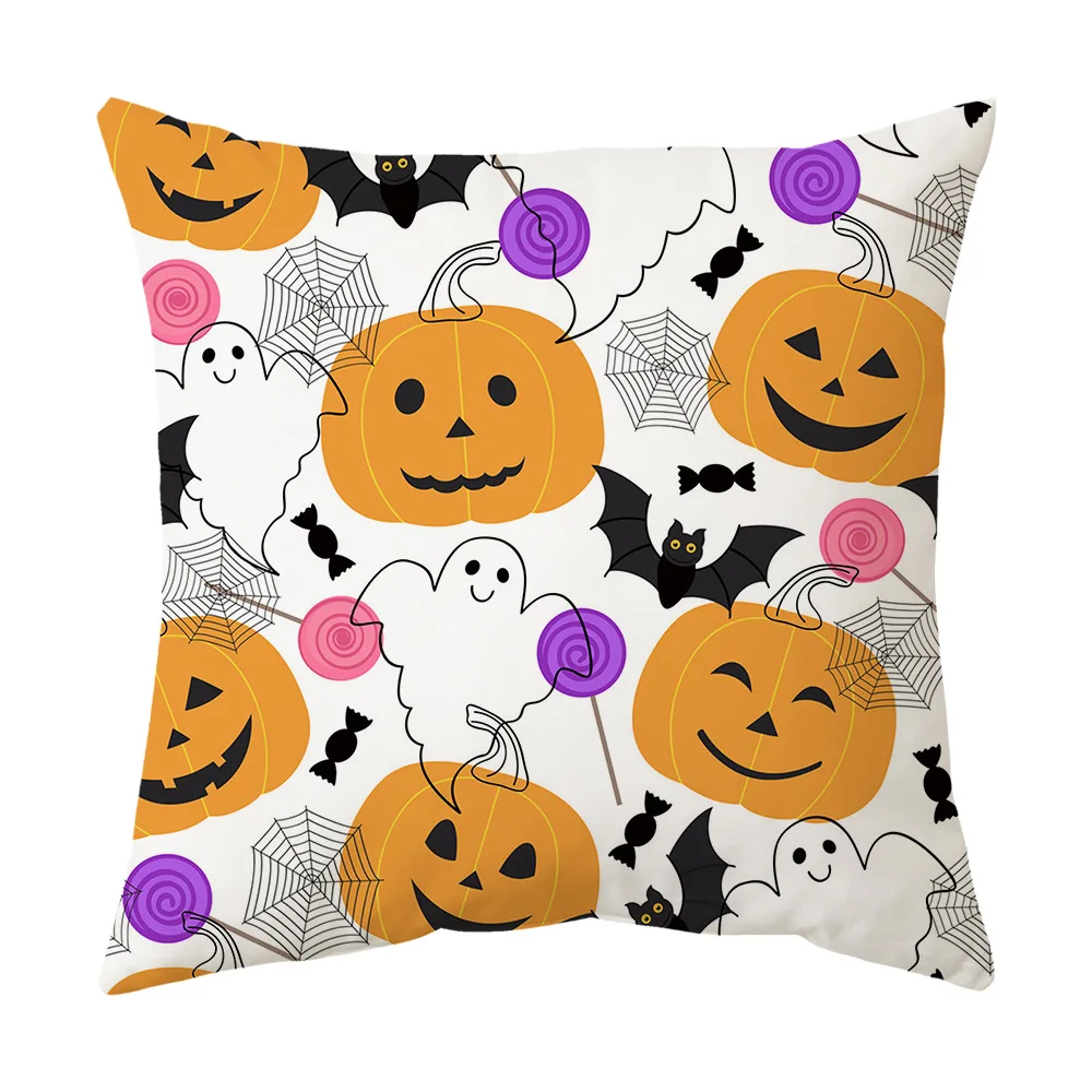 

45*45cm Halloween Themed Pillowcase Sofa Cushion Cover Bat Horror Pumpkin Collection Holiday Gift Party Living Room Decoration