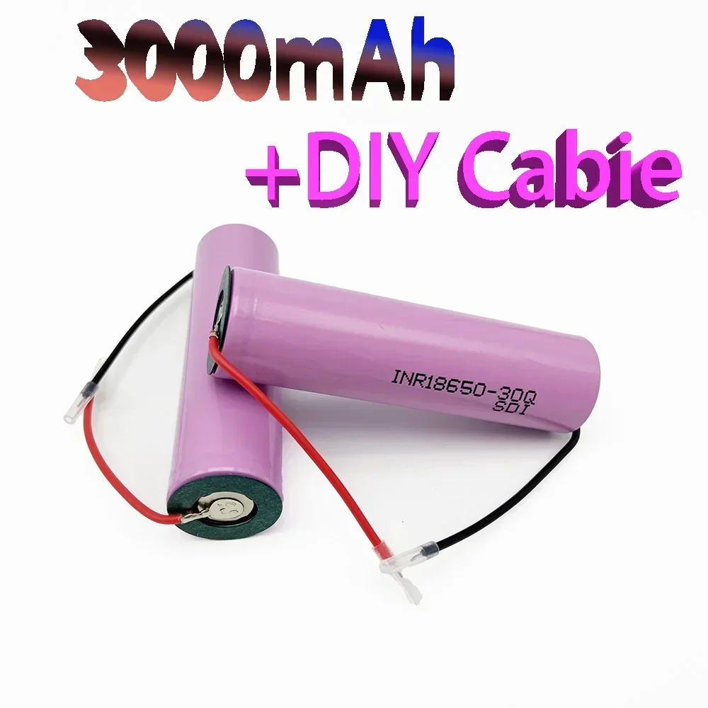 

Original INR18650 new battery 3.7V 18650 3000mAh INR165030Q lithium-ion rechargeable battery+DIY cable