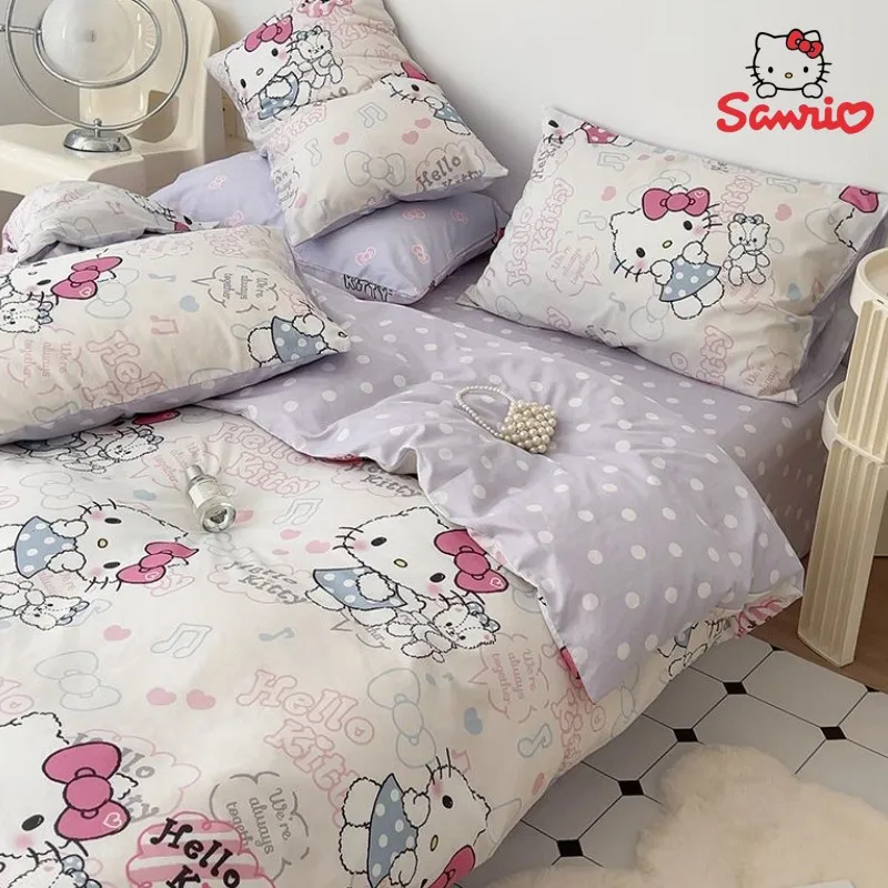 sanrio Hello Kitty pure cotton cute cartoon dormitory 3-piece set children's quilt  cover bed sheet spring autumn winter bedding