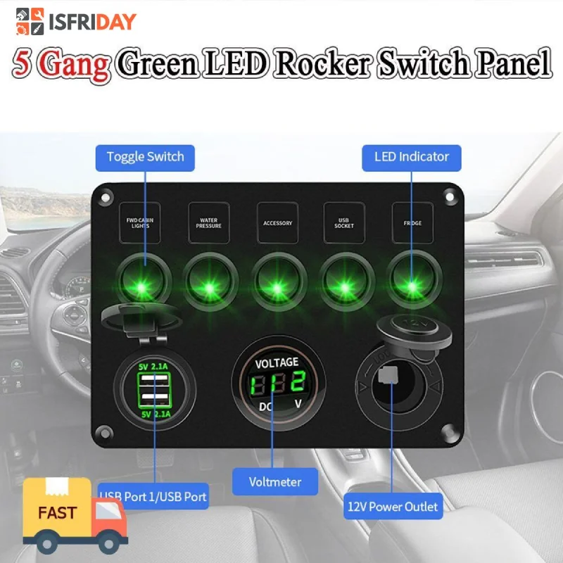 

5/8 Gang Button Rocker Toggle Switch Panel Usb Control For Car Truck Marine Boat RV ATV UTV Camper Caravan Circuit Breaker 7