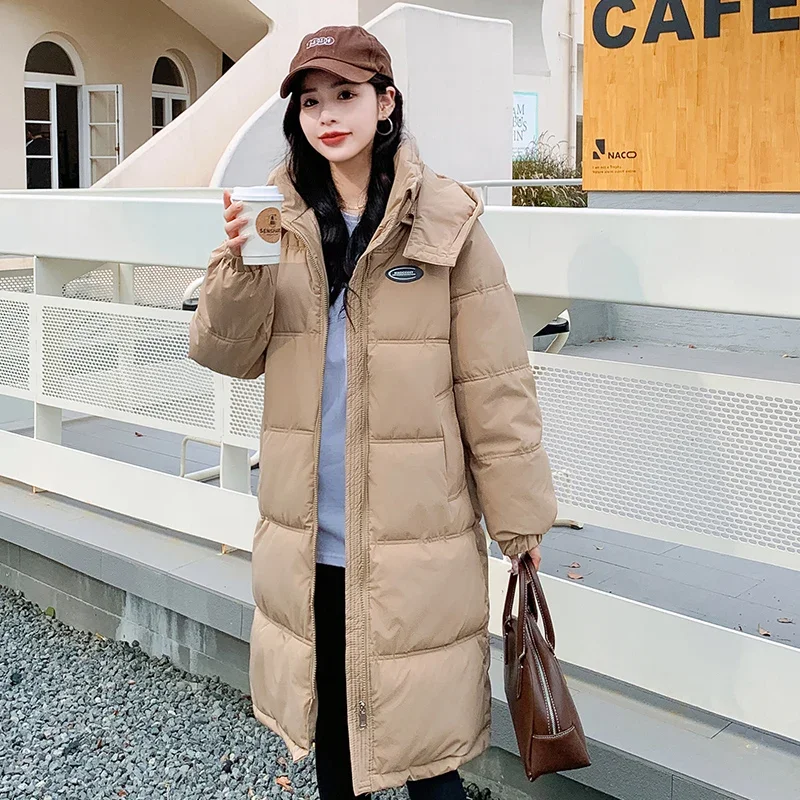 

Зимняя женская куртка с капюшоном свободная Корейская Повседневная мода средней длины пуховая хлопковая утепленная ветрозащитная теплая верхняя одежда парка