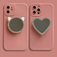 ins love kt cat vanity mirror for girl phone cases for iphone 13 12 11 pro max xr xs max 8 x 7 se 2020 anti drop soft cover gift
