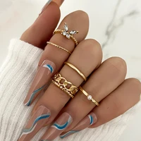 5pcset new gold butterfly pearl rings for women girls creative fashion korean wedding adjustable ring party luxury jewelry gift