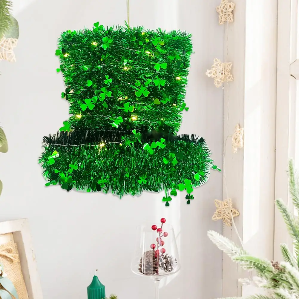 

Creative LED Clover Pendant Lanyard Design Easy to Hang Lighted Clover Hat Pendant LED Hanging Decor Irish Festival Supplies