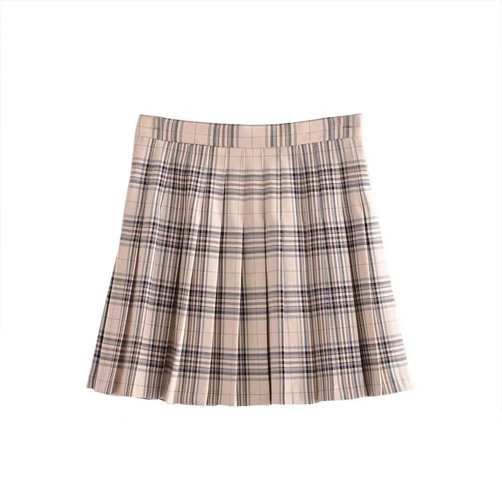 

DiYiG WOMAN 2022 Spring New Fashion Plaid Skirt Retro Slim High Waist Pleated Side Zipper A-Line Ladies Chic Mini Skirt Mujer