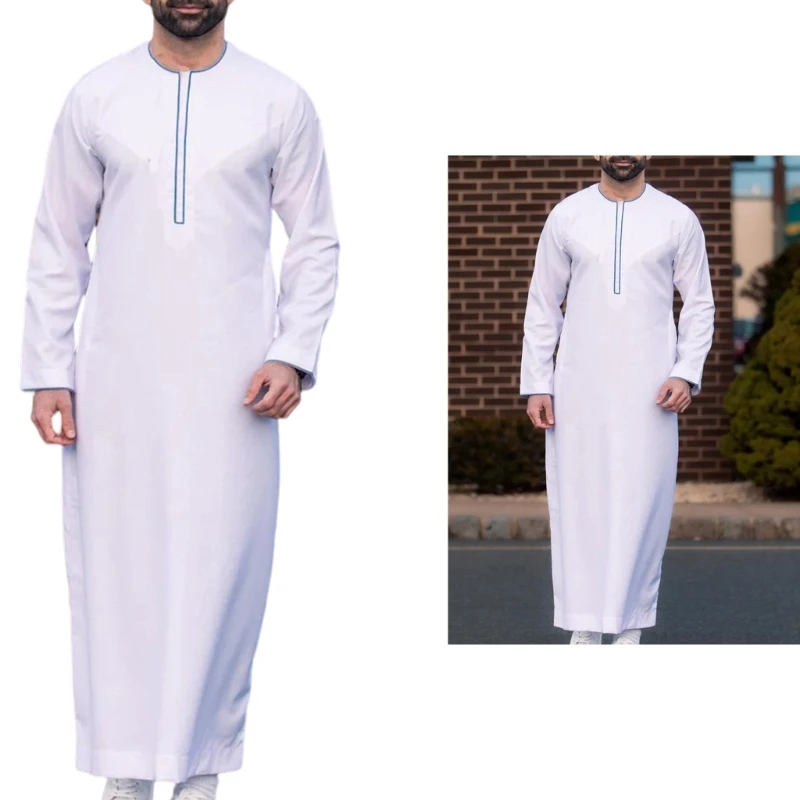 Mens Ethnic Robe Long Sleeve Islamic Robe Kaftan Festival Clothing for Men Gifts