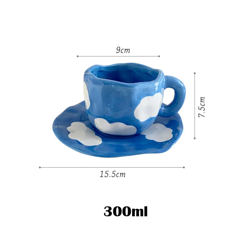 Japanese Hand Painted The Blue Sky and White Clouds Coffee Cup With Saucer Ceramic Handmade Tea Cup Saucer Set Cute Gift For Her images - 6