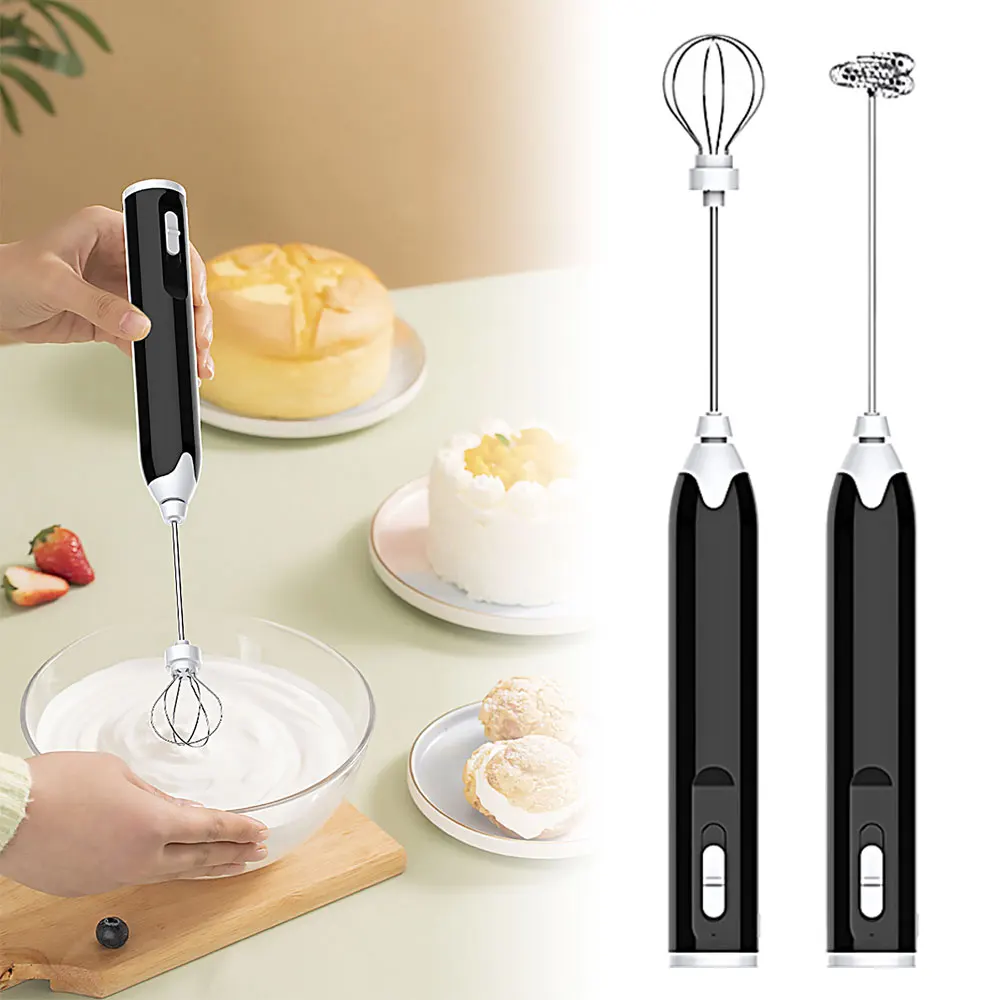 

Electric Milk Frother with Double Whisk, USB Rechargeable 2 in 1 Milk Foam Maker for Coffee Latte Cappuccino Egg Beating