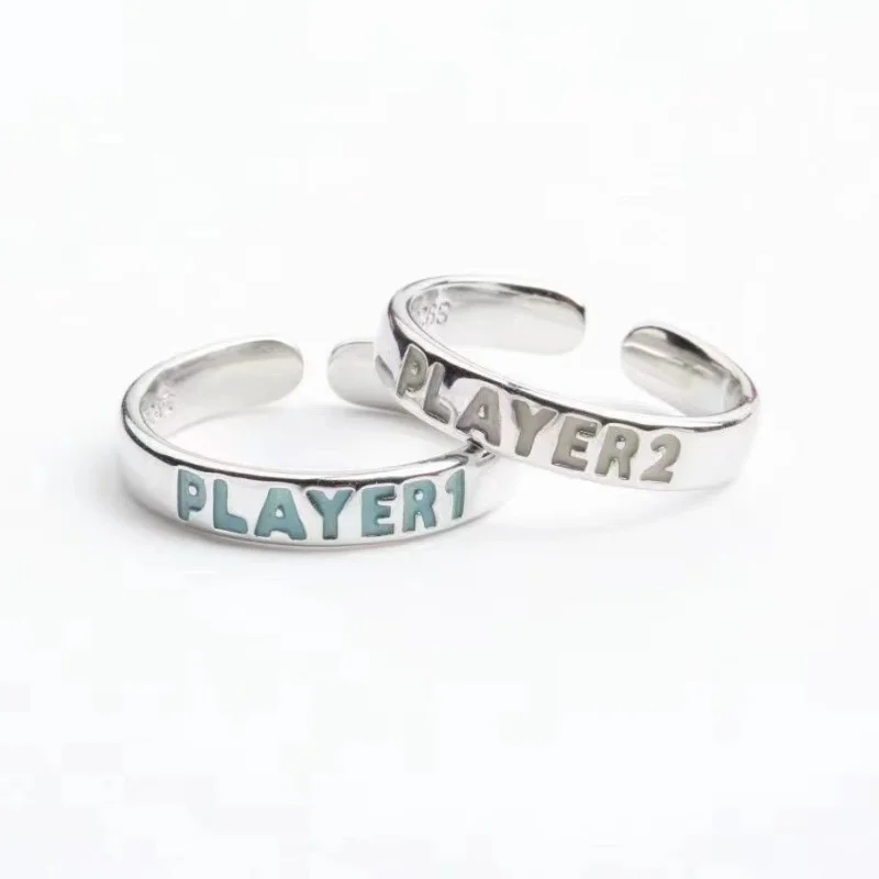 

Luminous Ring for Couple Creative Glowing in the Dark Player 1 Player 2 Matching Gaming Ring for Women Men Valentine's Day Gift