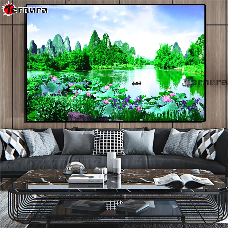 Природные пейзажи DIY Алмазная картина Лебединое озеро Водные горы Вышивка 5d