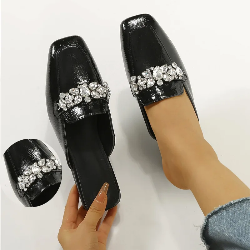 2022 New Square Toe Low-heel Net Red Muller Shoes Woman Half Toe Half Slippers Women's Outer Wear Casual Beach Shoes Female