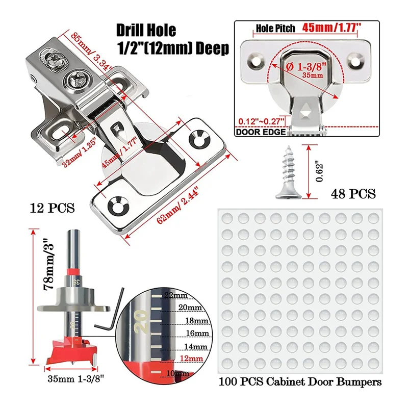 12 шт. многослойные мягкие петли для дверей шкафов 1/2 дюйма 45 мм