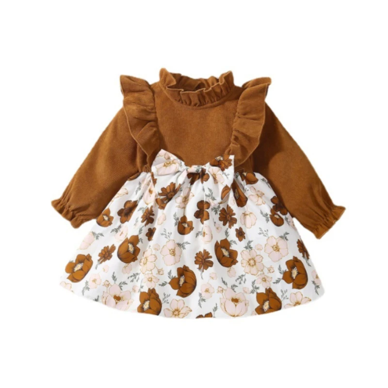 

Mini Car 2022 Baby Girls Dresses Girl Fall Winter Autumn Dress Ruffle Long Sleeve Floral Dresses Infant Flower Clothes 1-3Years