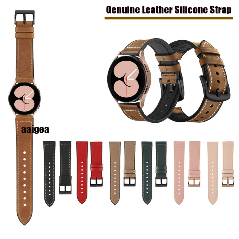 

20mm 22mm Watchbands For Samsung Galaxy Watch 4 40mm 44mm Classic 42mm 46mm Active2 Genuine Leather Silicone Strap