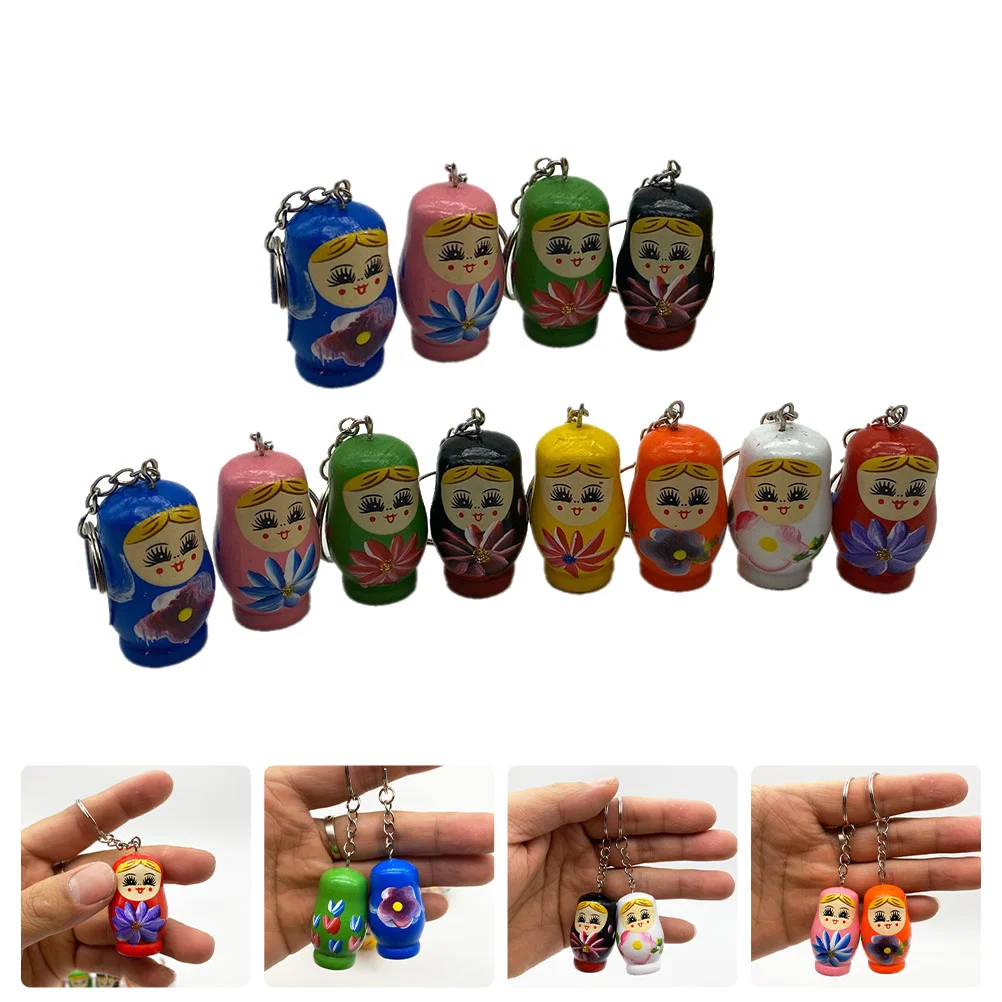 

12 Pcs Keychain Hanging Pendant Vintage Russian Car Playset Matryoshkas Figure Toy Keyring Purse Charms Holder Babushka