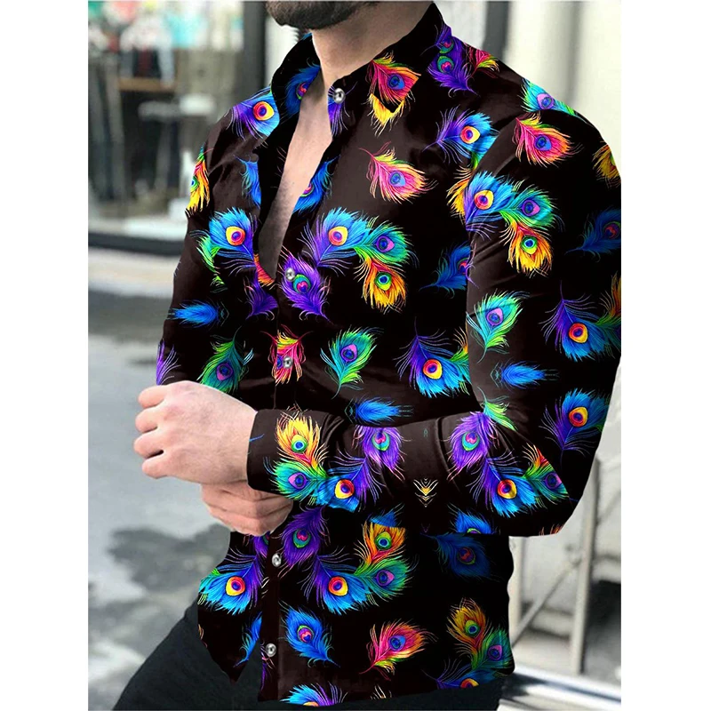 

Fashion Social Shirts for Men Casual Print Long Sleeve Tops Men's Clothing Oversized Shirt Club Cardigan Blouses High Quality