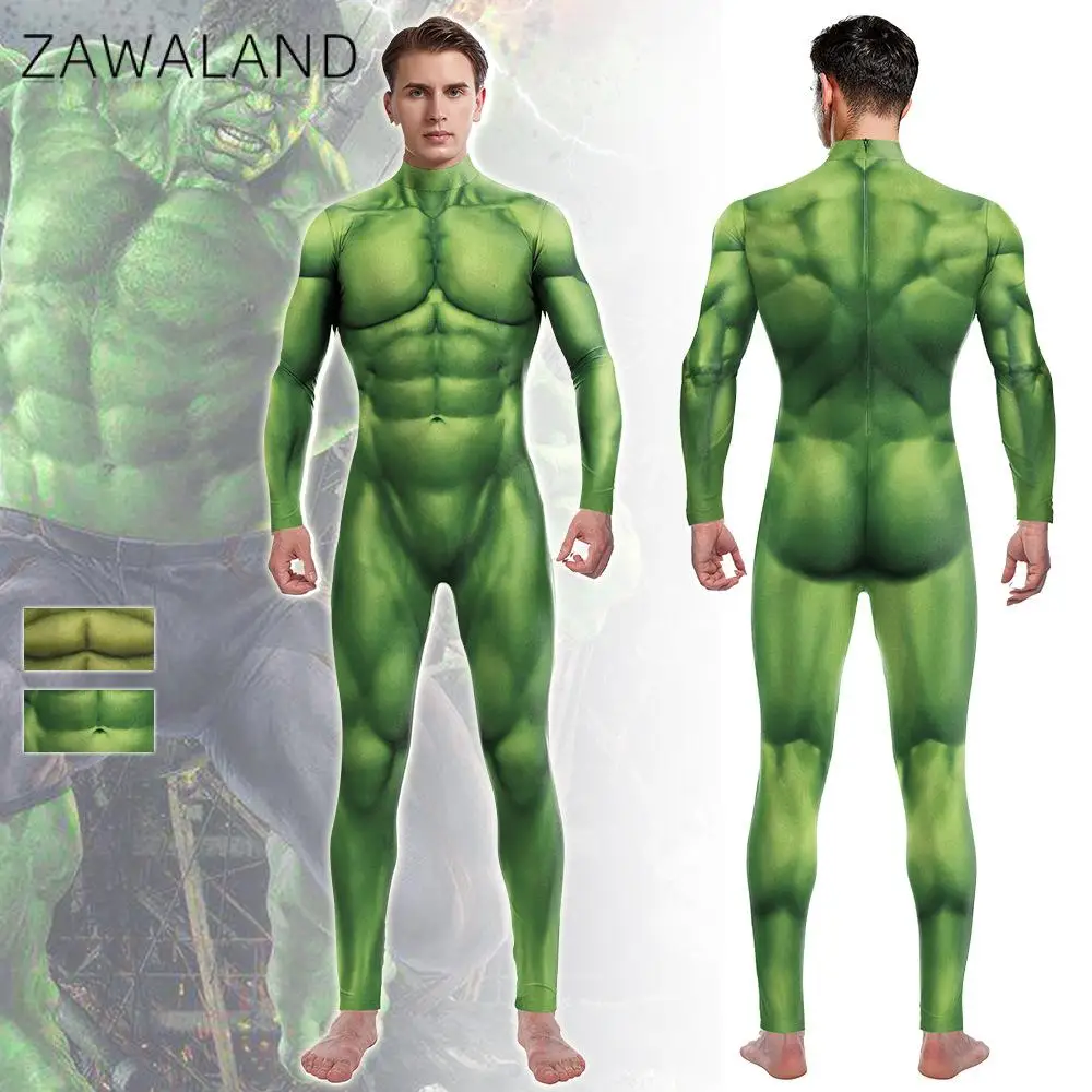 

Zawaland Superhero Printed Cosplay Costume Long Sleeve Spandex Bodysuit Halloween Party Carnival Catsuit Zentai Muscle Suit