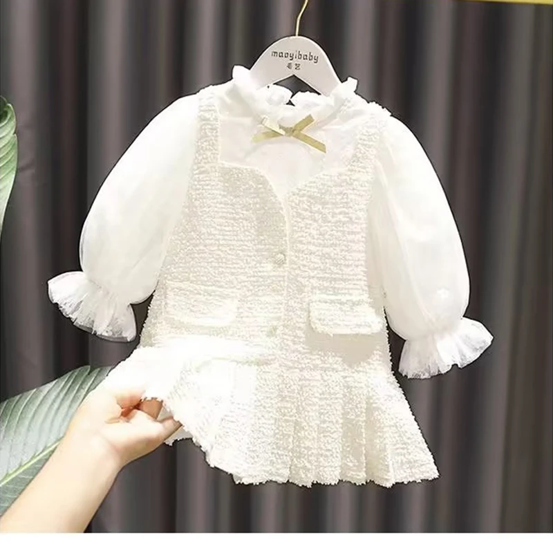 

Girl's Clothing Suit Spring Autumn Sets Baby Casual Sleeveless T-shirt +Dress Kids Clothing Sets Baby Clothes