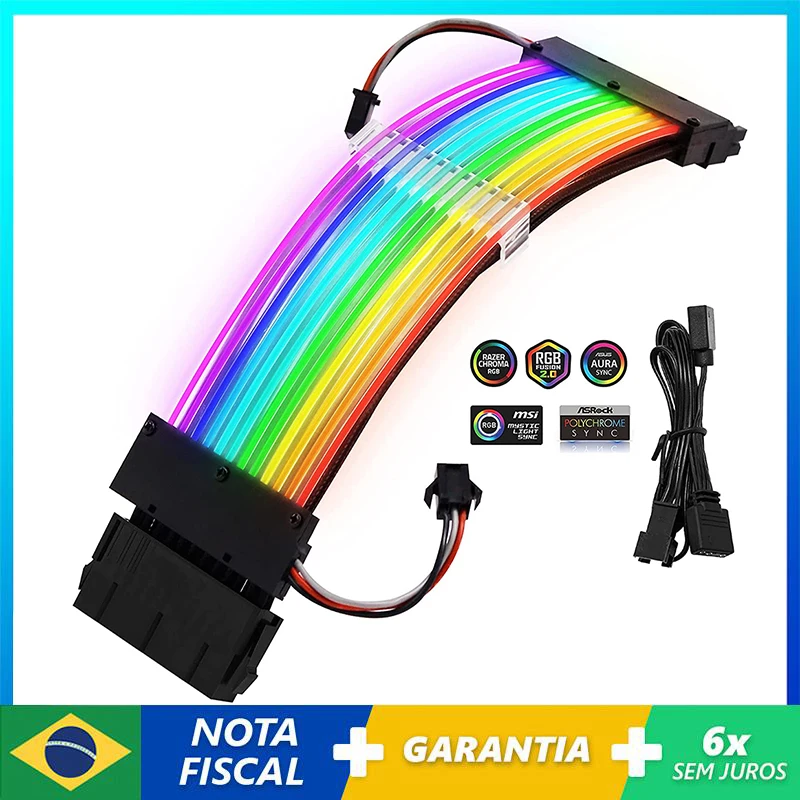 

PC Case PSU Extension RGB Cable ATX 24Pin GPU 8Pin Triplo Streamer PCI-E 6 + 2P Dual Rainbow Cord 5V Sync PC Case Decoration