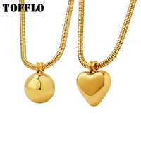tofflo stainless steel jewelry love heart steel ball pendant necklace female hip hop fashion collarbone chain bsp430 431