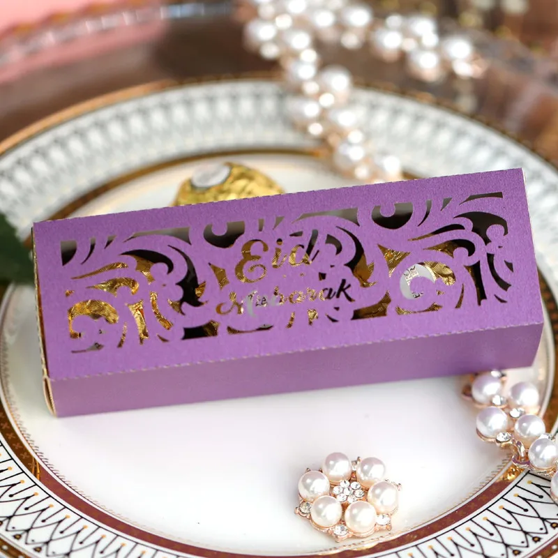 

10/5/2pcs EID Mubarak Paperboard Candy Dragee Box Holiday Party Gifts Cookie Chocolate Packaging Decoration Muslim Islamic