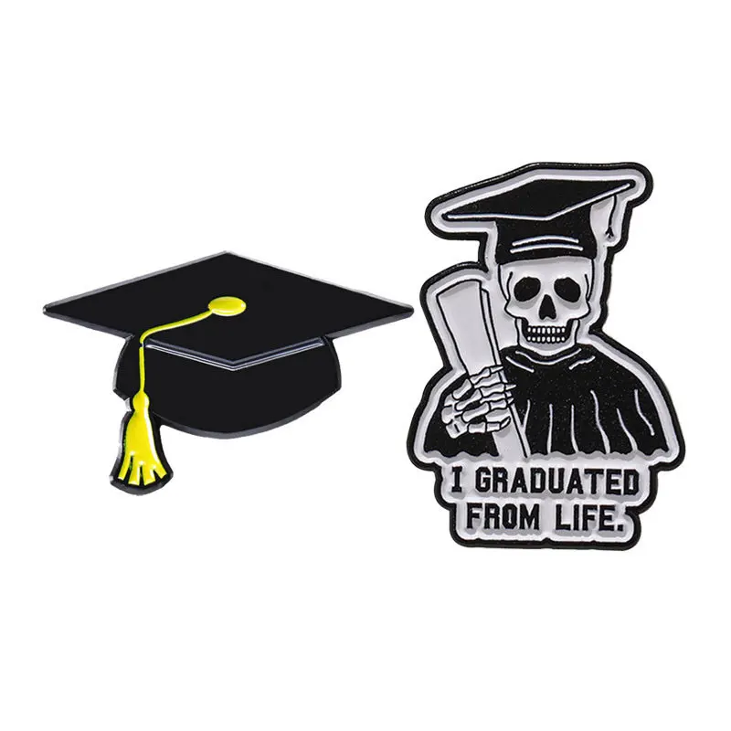 

Graduation Season Enamel Pins Black Skull Bachelor Cap Hat Brooches Backpack Clothes Lapel Badges Cartoon Jewelry for Students