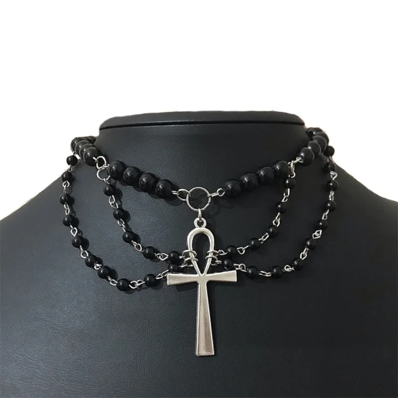

Ankh black rosary/gothic necklace/mystery jewelry