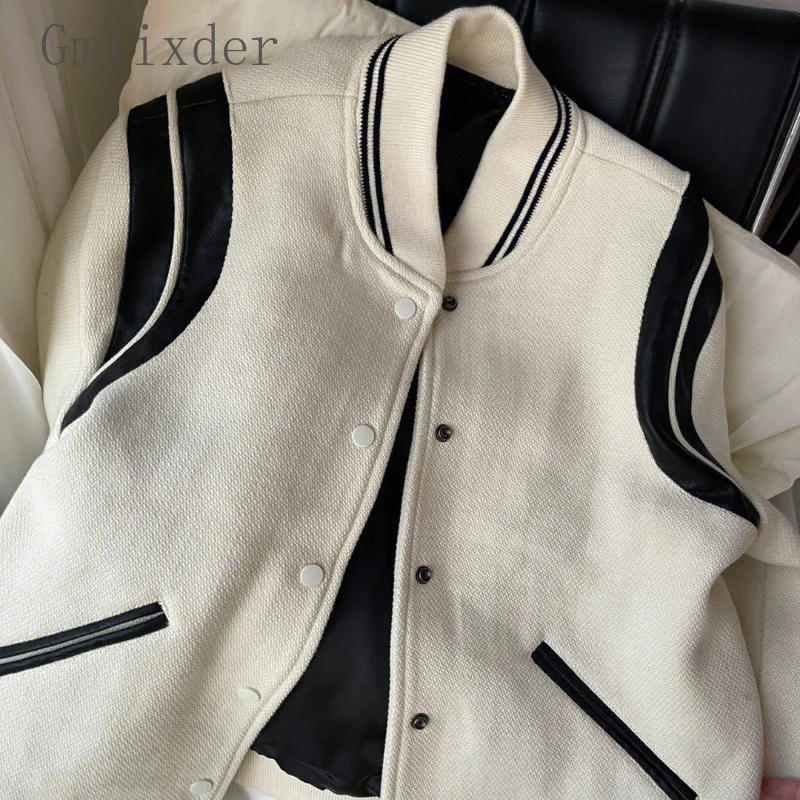 

Куртка-бомбер в стиле хип-хоп для мужчин и женщин, утепленная бейсбольная куртка в стиле пэчворк, свободного покроя, контрастных цветов, в стиле преппи, Осень-зима