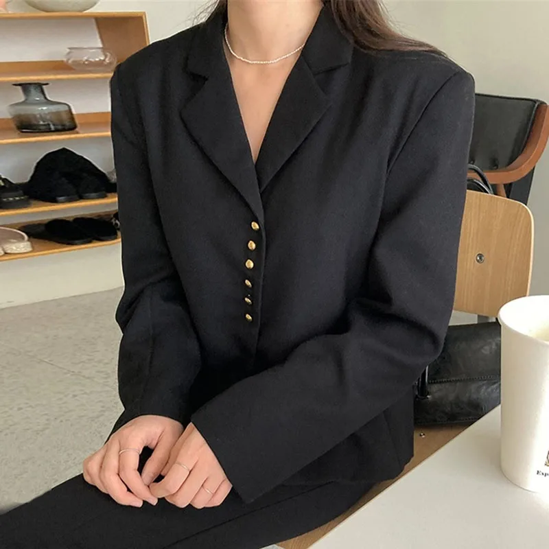 Женский пиджак с отложным воротником повседневный свободный в Корейском стиле