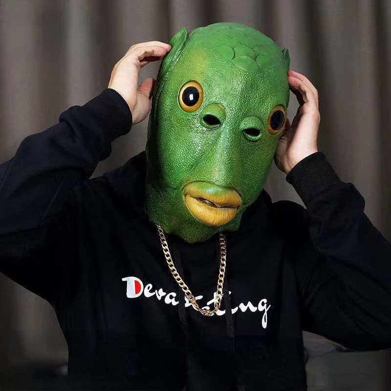 

2023 Косплей Аниме зеленая голова рыбы маски для взрослых на Хэллоуин Пурим костюм аксессуары для рождественской вечеринки забавная шапка с животными Лидер продаж