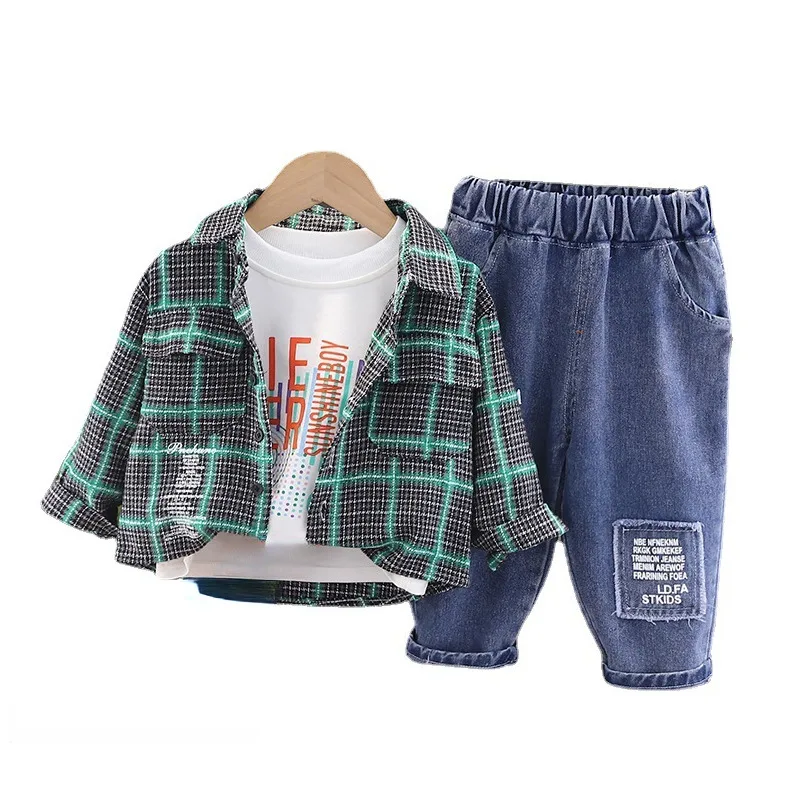 

3 шт./комплект, Детская клетчатая кофта и штаны