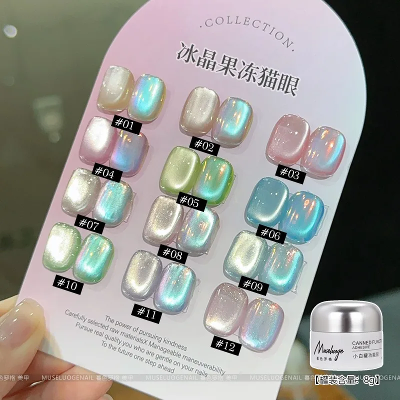 MUSELUOGE 12color Crystal Jelly Cat Eye Гель-лак для ногтей Ice Through Полуперманентный замачиваемый