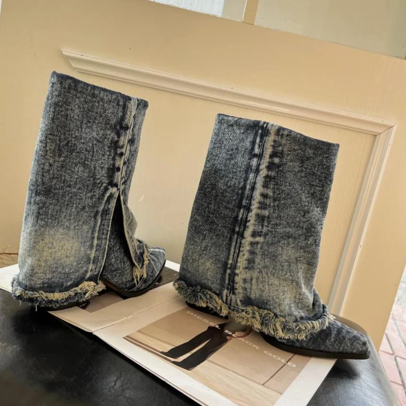 Женские ковбойские ботинки челси до середины икры с острым носком дизайнерская