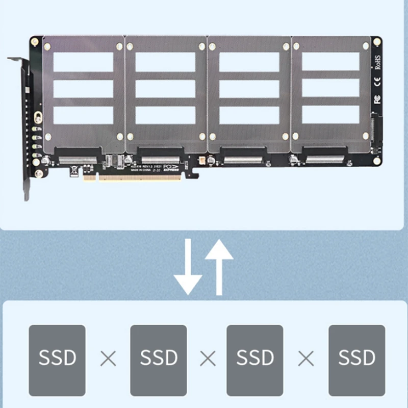 

JEYI 4U2X16 PCI-E X16 Four-Disk U.2 Riser Card SSD U.2-Pclex16 Four-Disk Riser Card For Windows 10/8/Linux